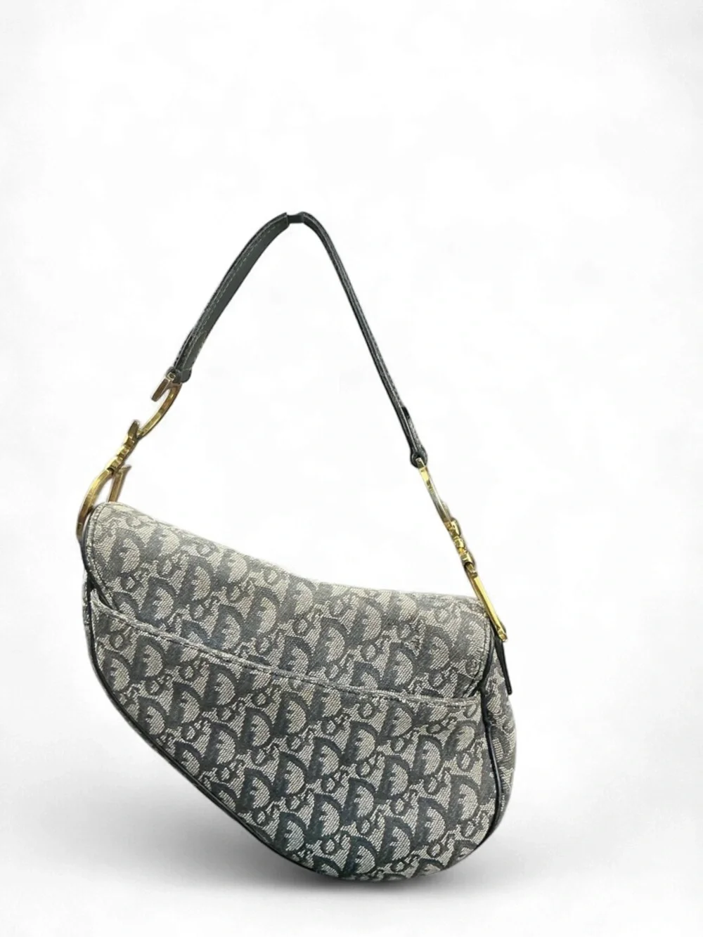 Dior Beige & Gray Monogram Saddle Shoulder Bag with Gold Hardware - Picture 2 of 8